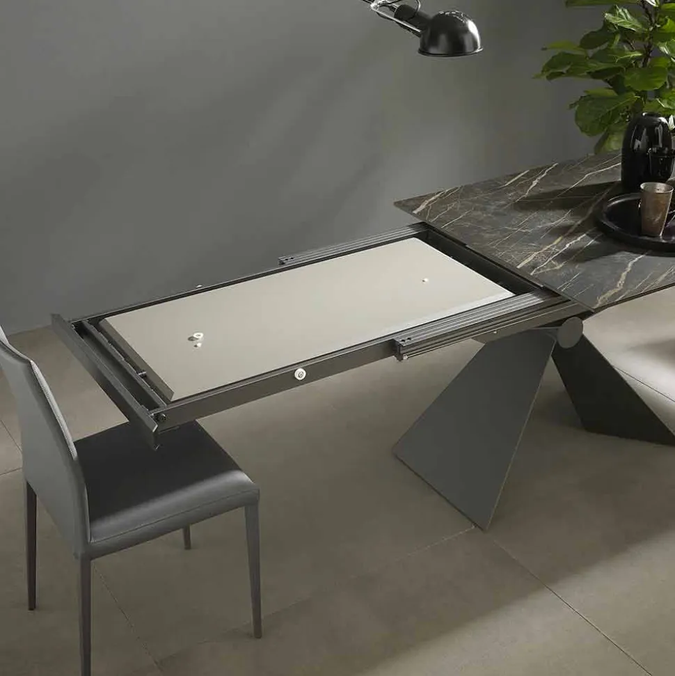 Tavolo da Pranzo Allungabile 298 cm in Metallo e Piano in Ceramica - Anaconda