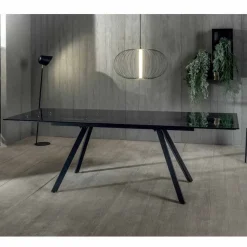 Tavolo da Pranzo Allungabile Fino a 240 cm in Vetro Temperato Nero Fumè - Fener