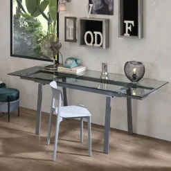 Tavolo da pranzo allungabile moderno in vetro, L140/200x P80 cm, Nardo