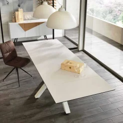 Tavolo da pranzo allungabile in vetro ceramica, l.160/240xp.90 cm, Bacco