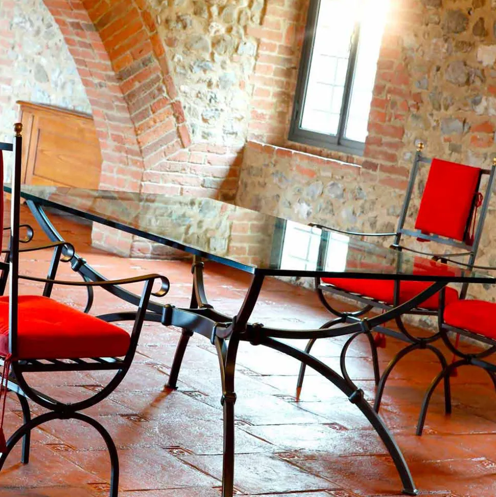 Tavolo da Pranzo Artigianale con Piano in Vetro Made in Italy - Principe