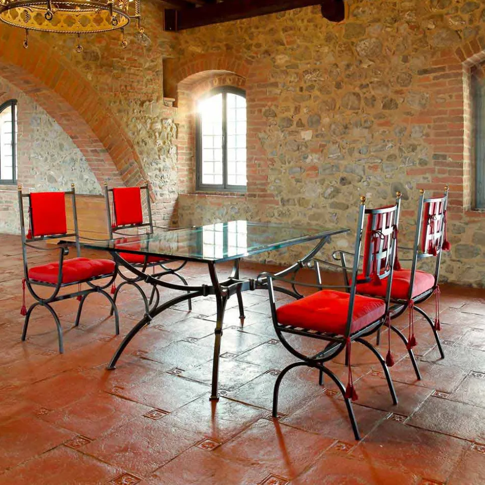 Tavolo da Pranzo Artigianale con Piano in Vetro Made in Italy - Principe