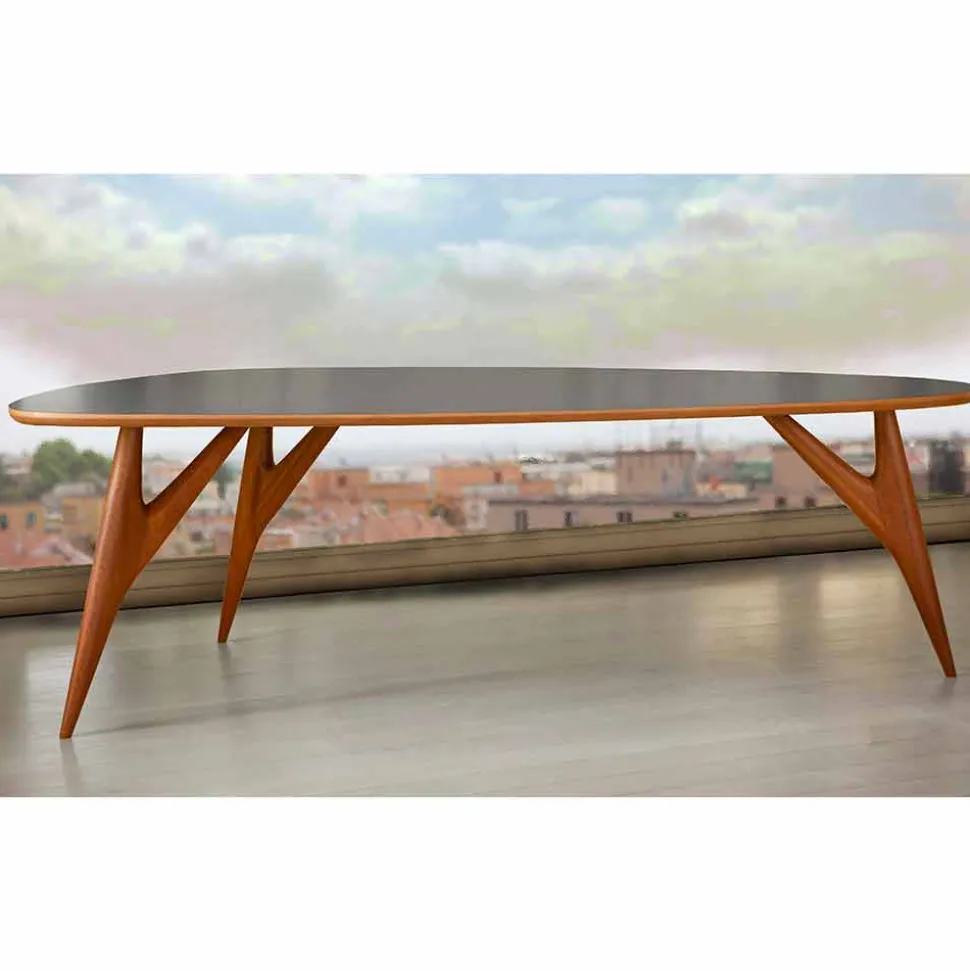 Tavolo da Pranzo, Artigianale, in Hpl e Mogano Massello Made in Italy - Quercia