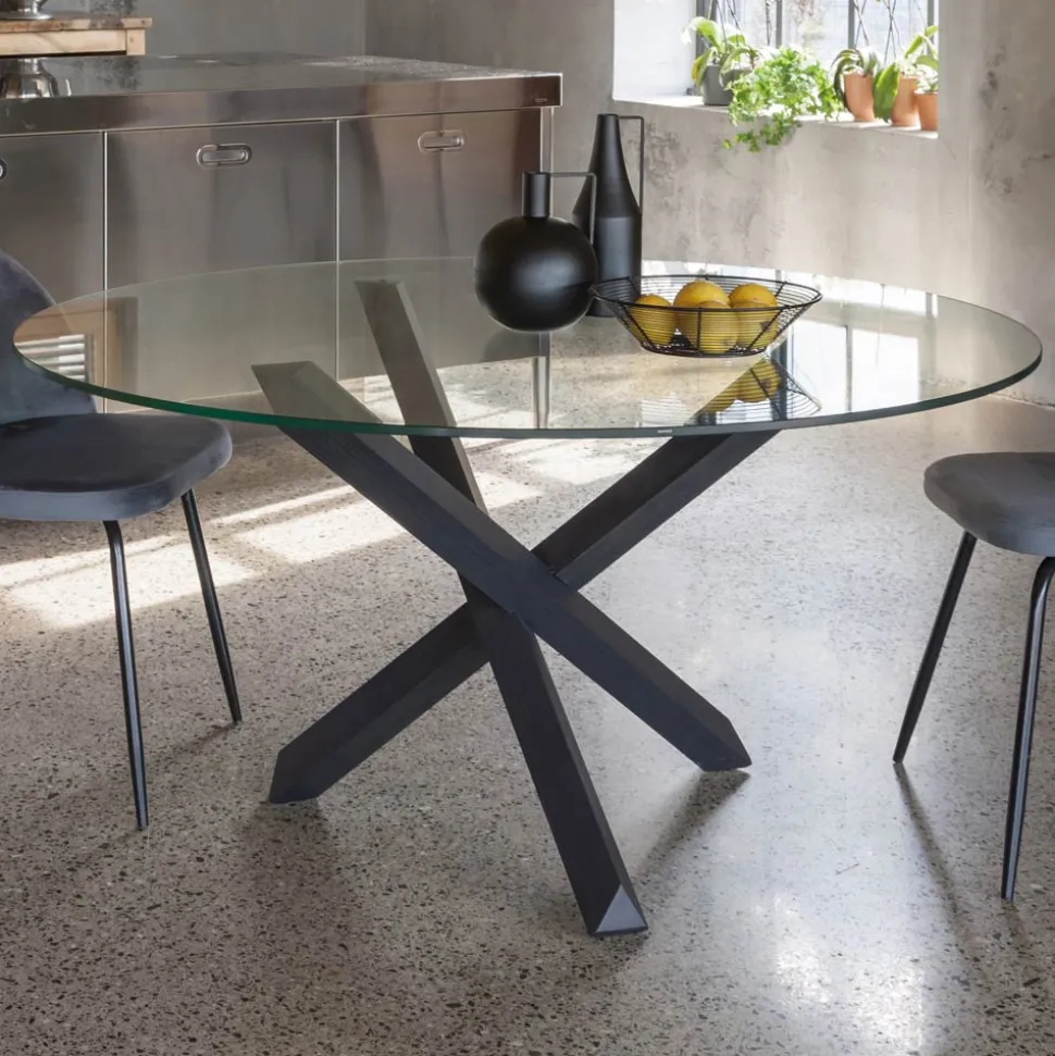 Tavolo da Pranzo Base Faggio Massello e Piano Vetro Temperato - Evergreen
