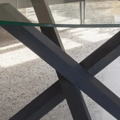 Tavolo da Pranzo Base Faggio Massello e Piano Vetro Temperato - Evergreen