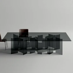Tavolo da Pranzo con Base e Piano Rettangolare in Vetro Made in Italy - Thommy