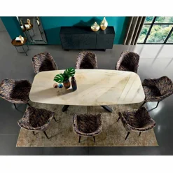 Tavolo da Pranzo con Piano in Ceramica Made in Italy Pregiato - Settimmio