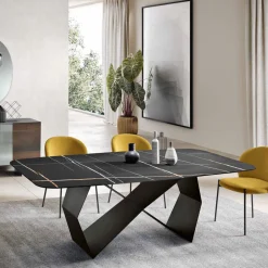 Tavolo da Pranzo con Piano in Ceramica Effetto Marmo Made in Italy - Mirco