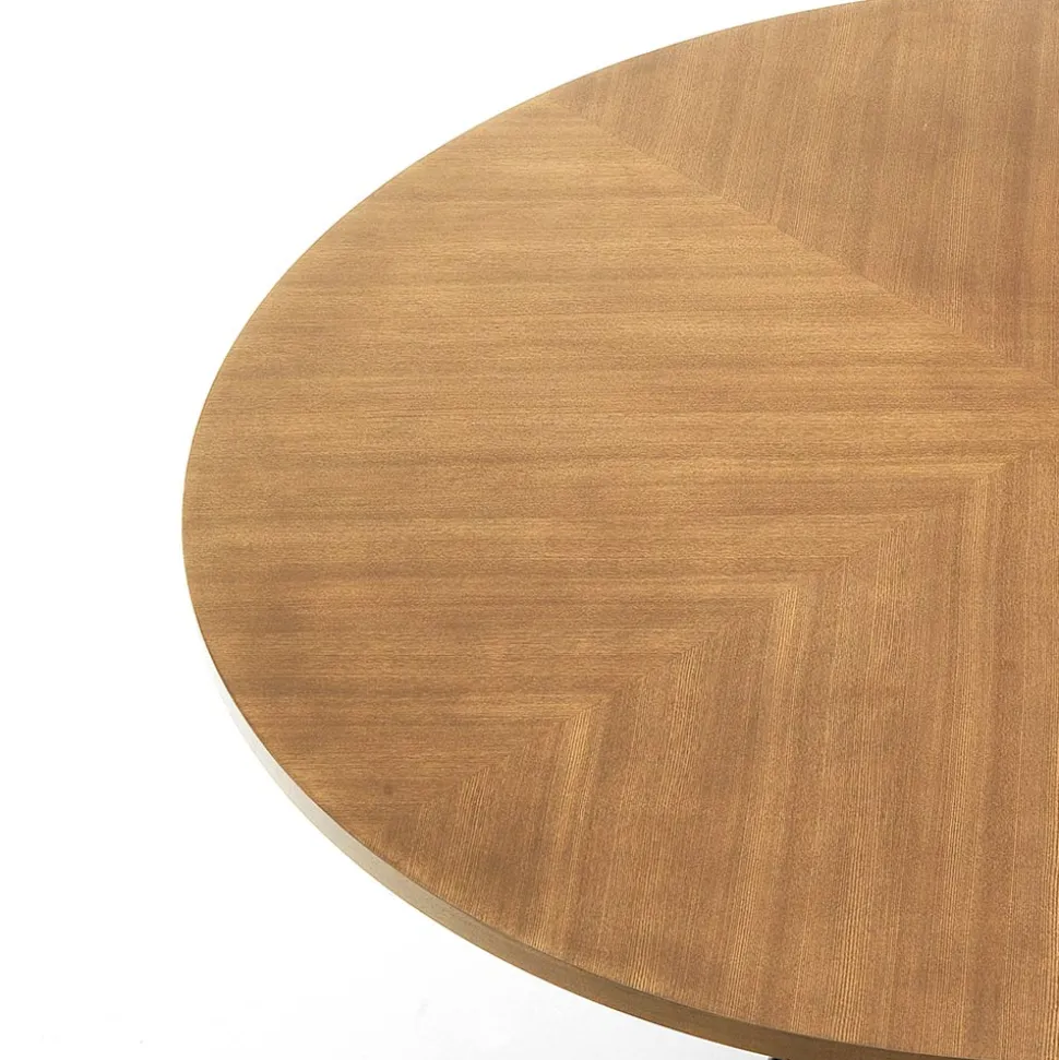 Tavolo da Pranzo con Piano Rotondo in Mdf Impiallacciato Rovere - Emmanuel