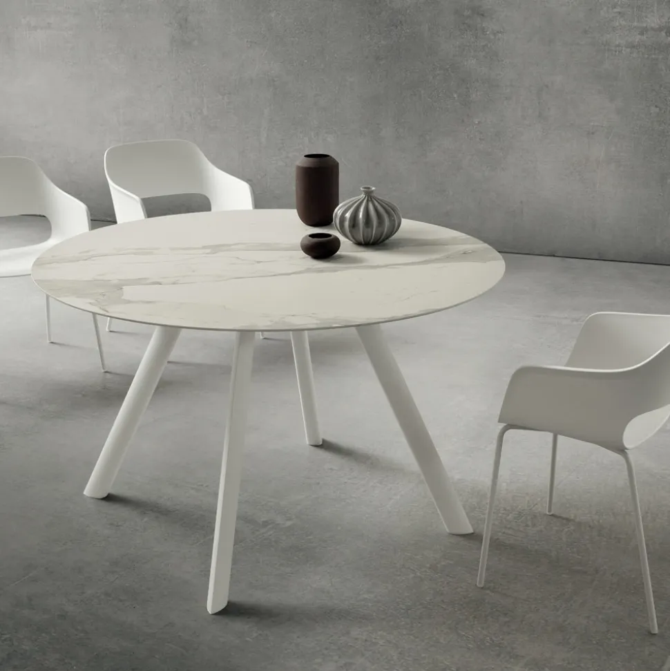 Tavolo da Pranzo con Piano Rotondo in Laminam Realizzato in Italia - Lingotto