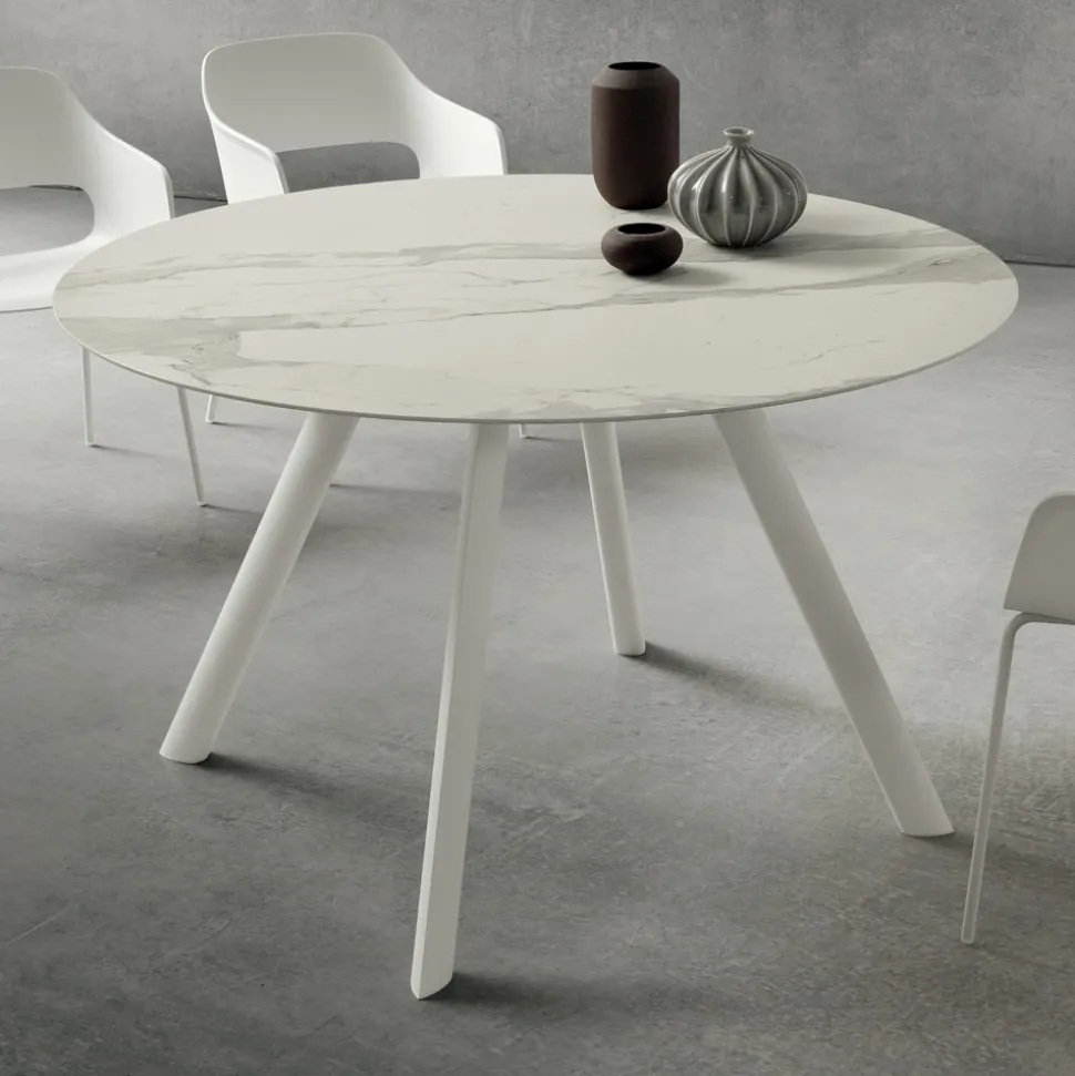 Tavolo da Pranzo con Piano Rotondo in Laminam Realizzato in Italia - Lingotto
