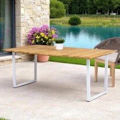 Tavolo da Pranzo da Esterno con Piano in Teak Naturale Spazzolato - Mistral
