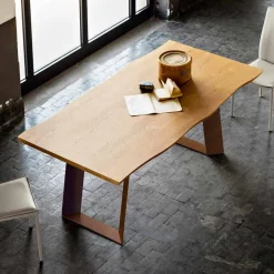 Tavolo da pranzo design moderno 100x200 cm in legno e metallo Flora