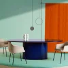 Tavolo da Pranzo Design Moderno Ovale in MDF Blu e Rame Made in Italy - Oku