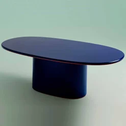 Tavolo da Pranzo Design Moderno Ovale in MDF Blu e Rame Made in Italy - Oku