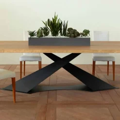 Tavolo da pranzo design moderno con piano rovere made in Italy Elliot