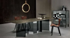 Tavolo da Pranzo di Design in Ceramica e Base Vetro Fumè Made in Italy – Random