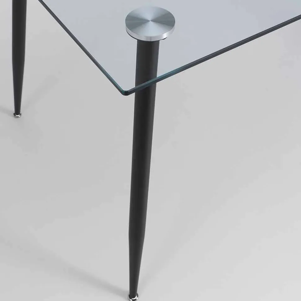 Tavolo da Pranzo di Design Moderno in Vetro Temperato e Metallo Nero – Foulard