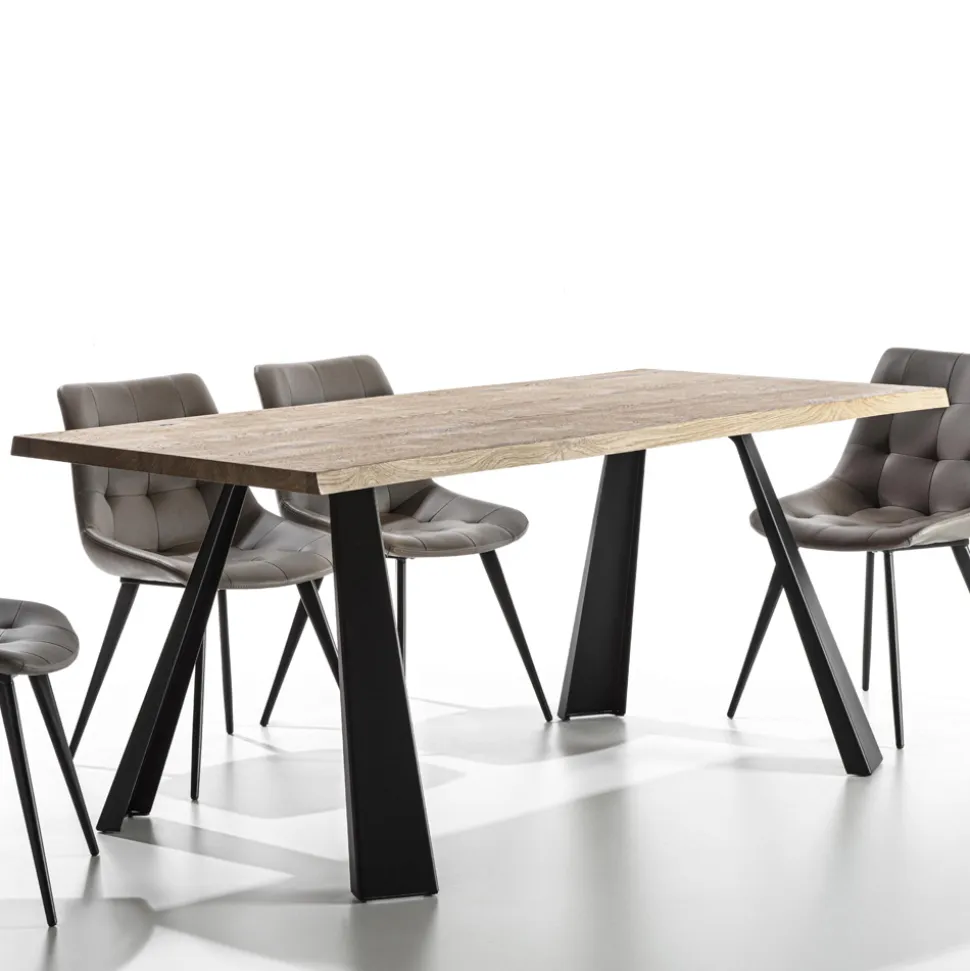 Tavolo da Pranzo Fisso Base Metallo e Piano Impiallacciato Rovere - Termoli