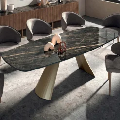 Tavolo da Pranzo Fisso con Piano a Botte in Ceramica Made in Italy - Occhiali