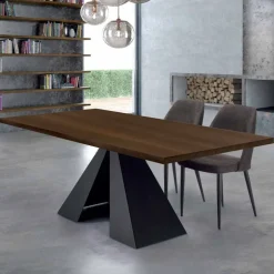 Tavolo da Pranzo Impiallacciato con Base in Acciaio Made in Italy - Dalmata