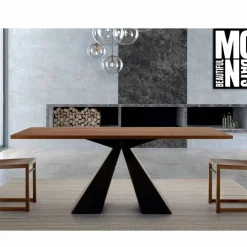 Tavolo da Pranzo Impiallacciato con Base in Acciaio Made in Italy - Dalmata