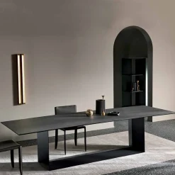 Tavolo da Pranzo in Ceramica Pietra di Savoia Antracite Made in Italy – Moro