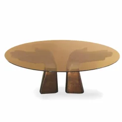 Tavolo da pranzo in legno con piano in vetro, made in Italy, Bartolo