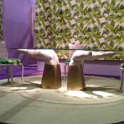 Tavolo da pranzo in legno con piano in vetro, made in Italy, Bartolo
