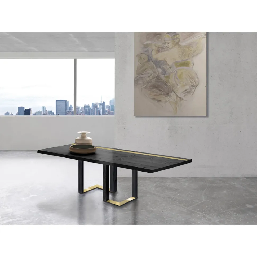 Tavolo da Pranzo in Legno di Rovere Nodato e Elementi Metallici Made in Italy - Giusy