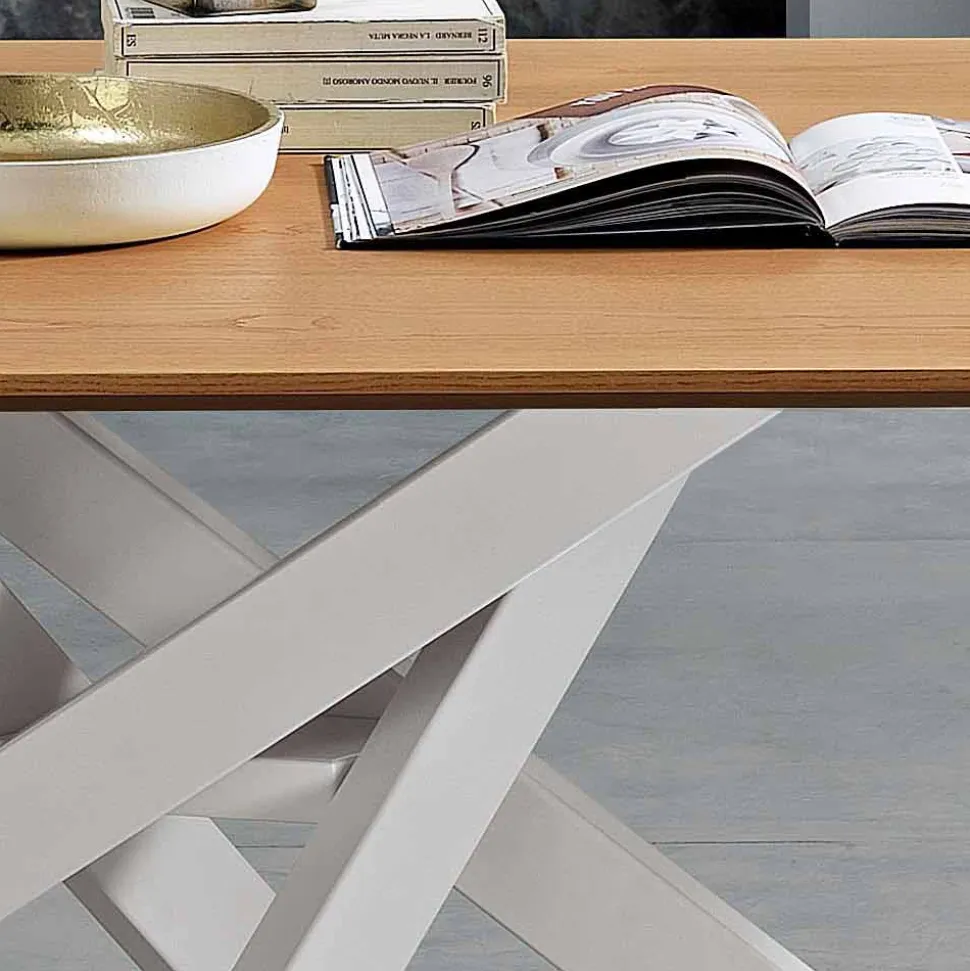 Tavolo da pranzo in legno MDF e metallo moderno made in Italy, Dionigi