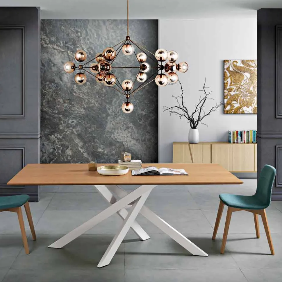 Tavolo da pranzo in legno MDF e metallo moderno made in Italy, Dionigi