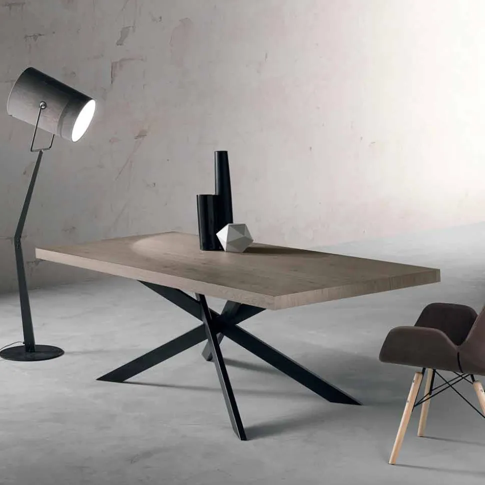 Tavolo da Pranzo in Legno Rovere e Metallo Made in Italy - Oncino
