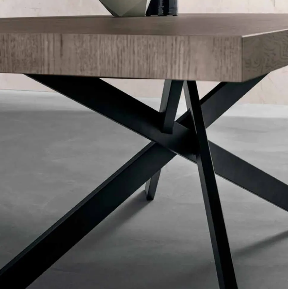 Tavolo da Pranzo in Legno Rovere e Metallo Made in Italy - Oncino