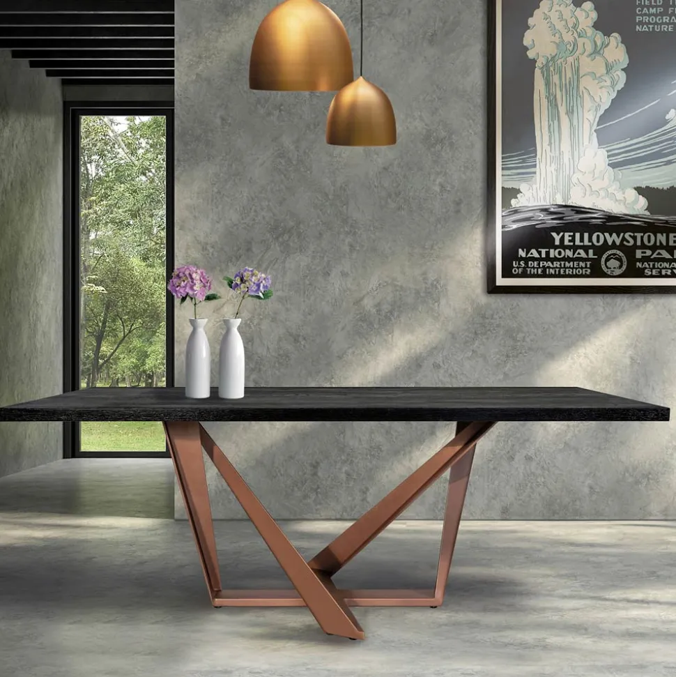 Tavolo da Pranzo in Legno Rovere e Metallo Color Rame Nuvolato Made in Italy - Patty
