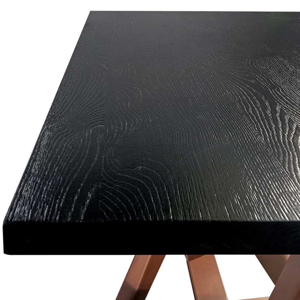 Tavolo da Pranzo in Legno Rovere e Metallo Color Rame Nuvolato Made in Italy - Patty
