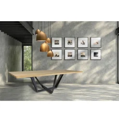 Tavolo da Pranzo in Legno Rovere e Metallo Color Grigio Ferro Made in Italy - Patty
