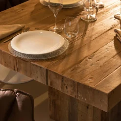 Tavolo da Pranzo in Legno Tropicale Riciclato con Doppio Basamento - Slide