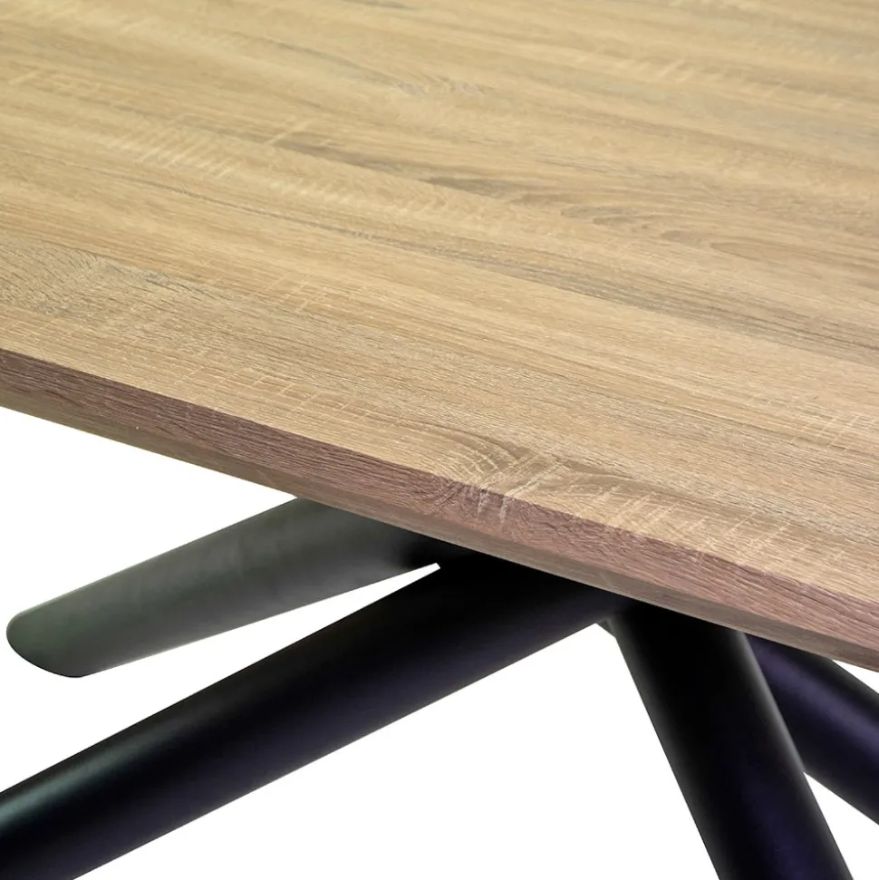 Tavolo da Pranzo in MDF Effetto Legno e Base in Metallo Nero - Tramonto