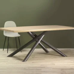 Tavolo da Pranzo in MDF Effetto Legno e Base in Metallo Nero - Tramonto