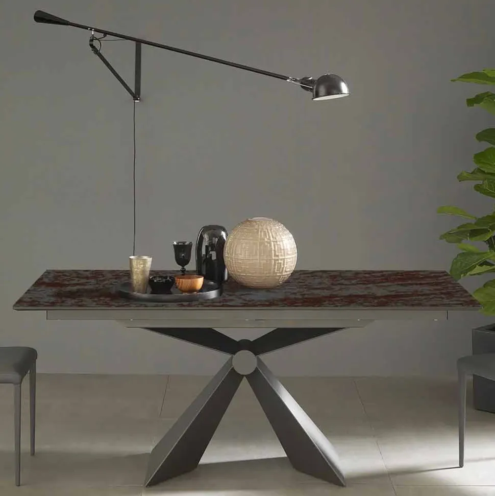Tavolo da Pranzo in Metallo e Piano in Ceramica Design Made in Italy - Sinesio