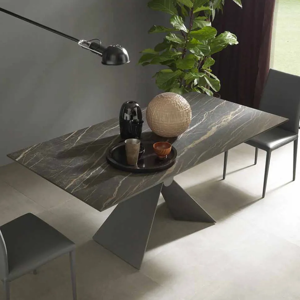 Tavolo da Pranzo in Metallo e Piano in Ceramica Design Made in Italy - Sinesio