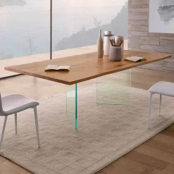 Tavolo da Pranzo in Rovere Nodato e Vetro Alta Qualità Made in Italy - Sibillo