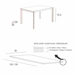 Tavolo da Pranzo in Vetro Bianco e Metallo Verniciato Made in Italy - Spilla