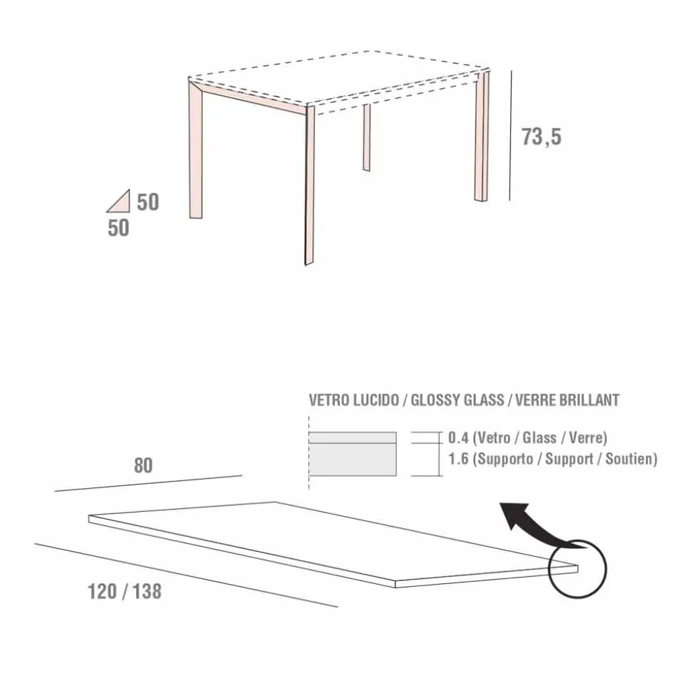 Tavolo da Pranzo in Vetro Bianco e Metallo Verniciato Made in Italy - Spilla