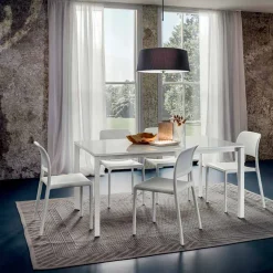 Tavolo da Pranzo in Vetro Bianco e Metallo Verniciato Made in Italy - Spilla