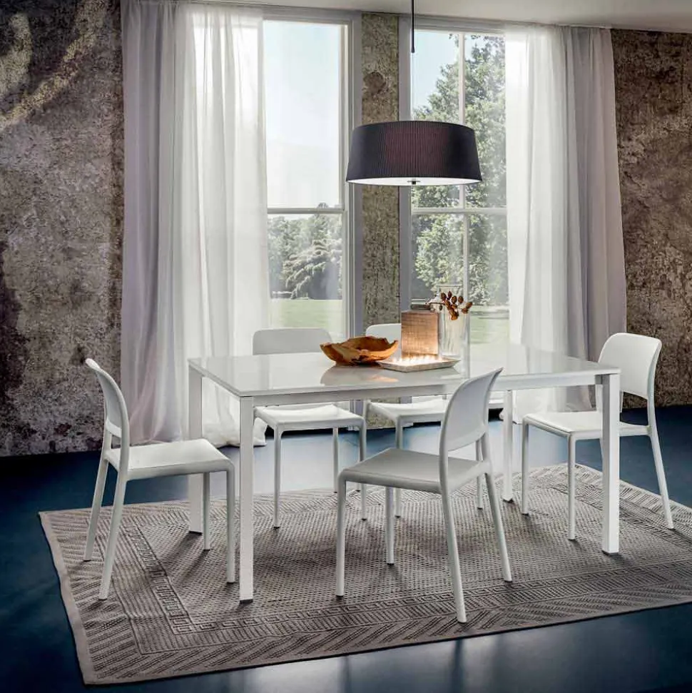 Tavolo da Pranzo in Vetro Bianco e Metallo Verniciato Made in Italy - Spilla