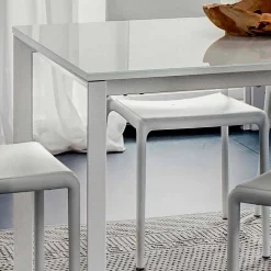 Tavolo da Pranzo in Vetro Bianco e Metallo Verniciato Made in Italy - Spilla