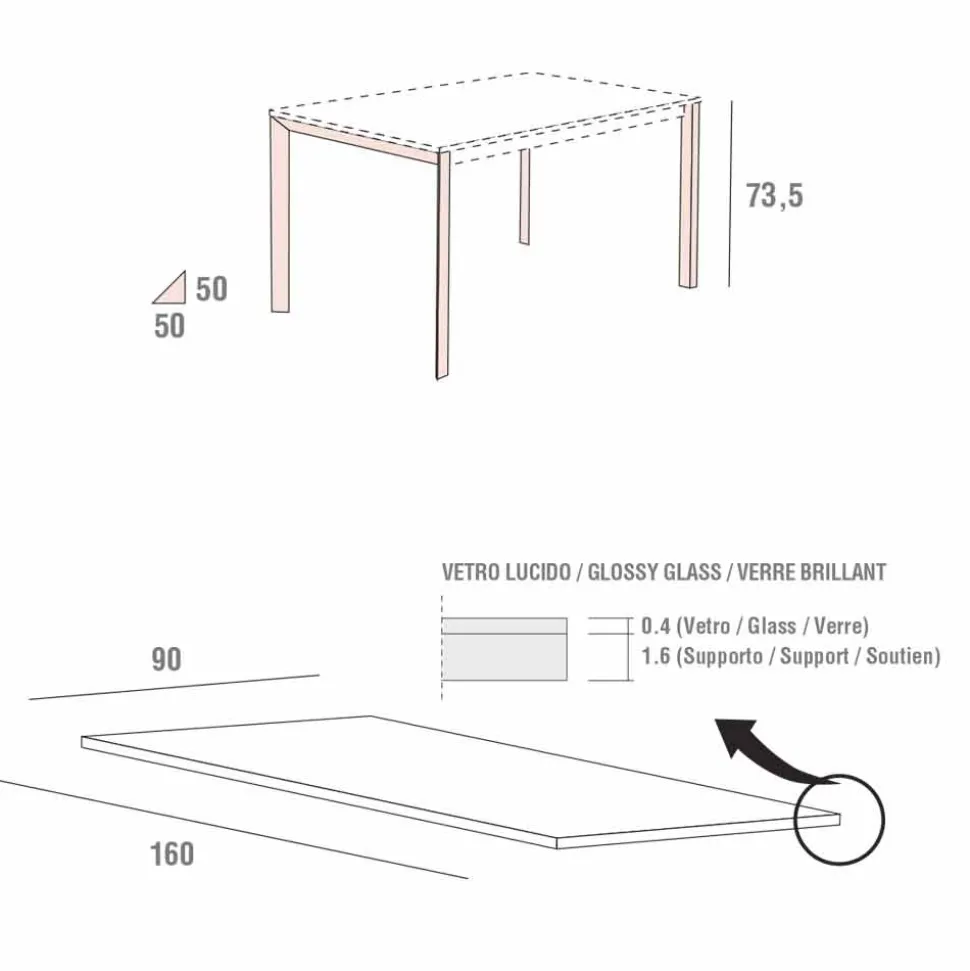 Tavolo da Pranzo in Vetro Bianco e Metallo Verniciato Made in Italy - Spilla