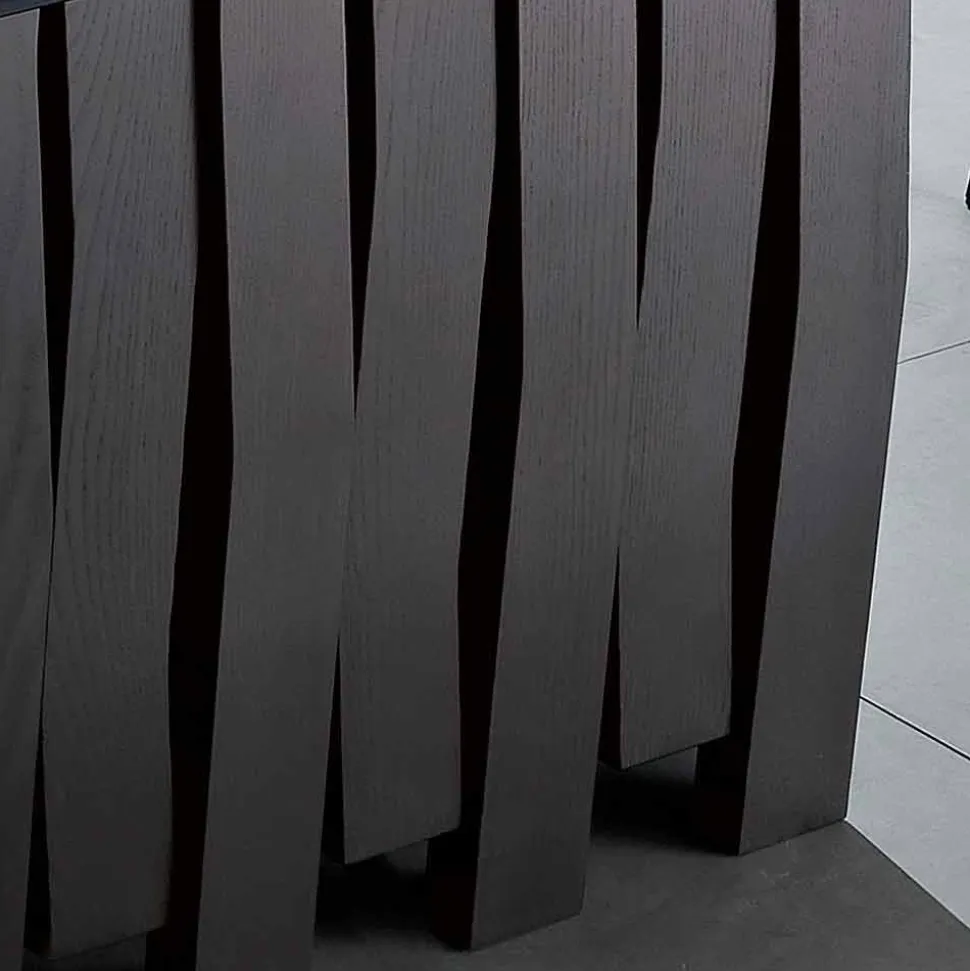 Tavolo da pranzo in vetro e legno massello made in Italy, Egisto